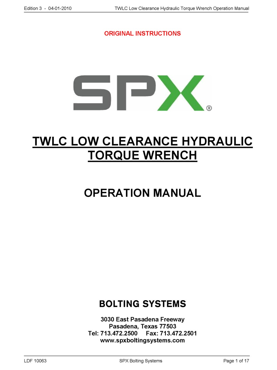 SPX TWLC OPERATION MANUAL Pdf Download ManualsLib