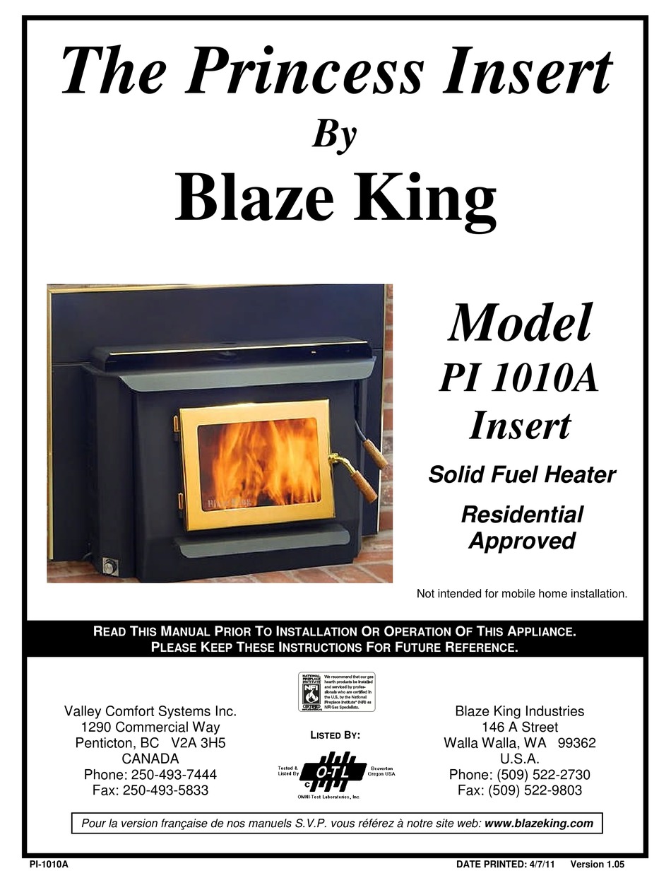 BLAZE KING PI 1010A USER MANUAL Pdf Download | ManualsLib