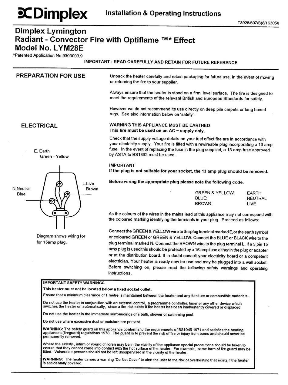 DIMPLEX LYM28E LYMINGTON INSTALLATION & OPERATION INSTRUCTIONS Pdf