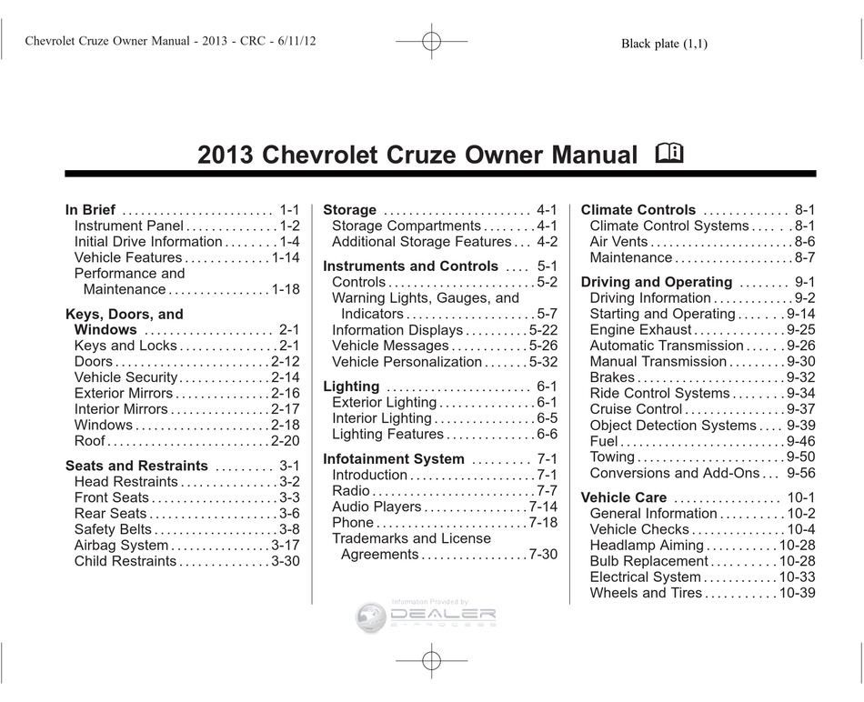 CHEVROLET 2013 CRUZE OWNER'S MANUAL Pdf Download | ManualsLib