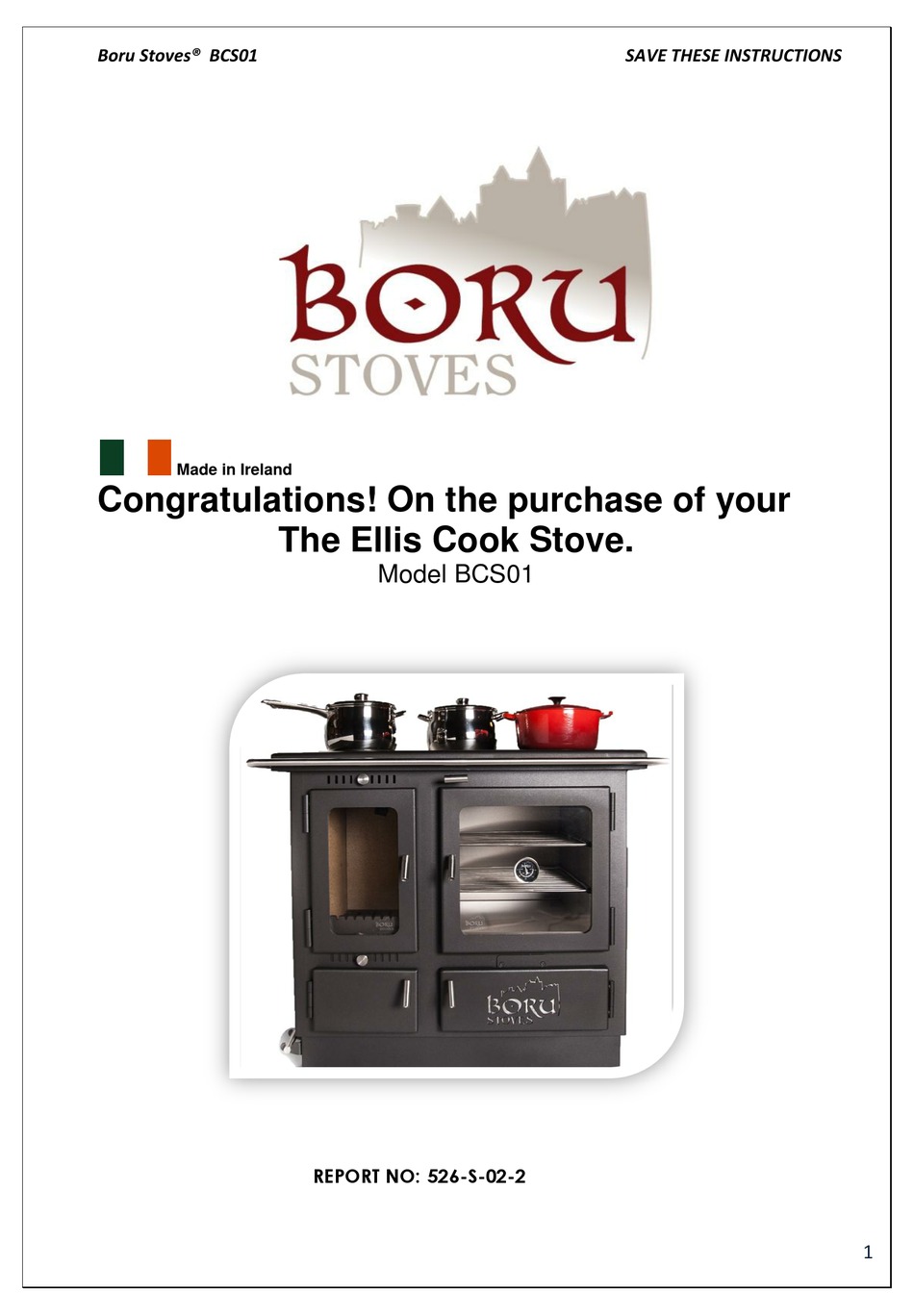 BORU STOVES ELLIS COOK STOVE BCS01 INSTRUCTIONS FOR USE MANUAL Pdf