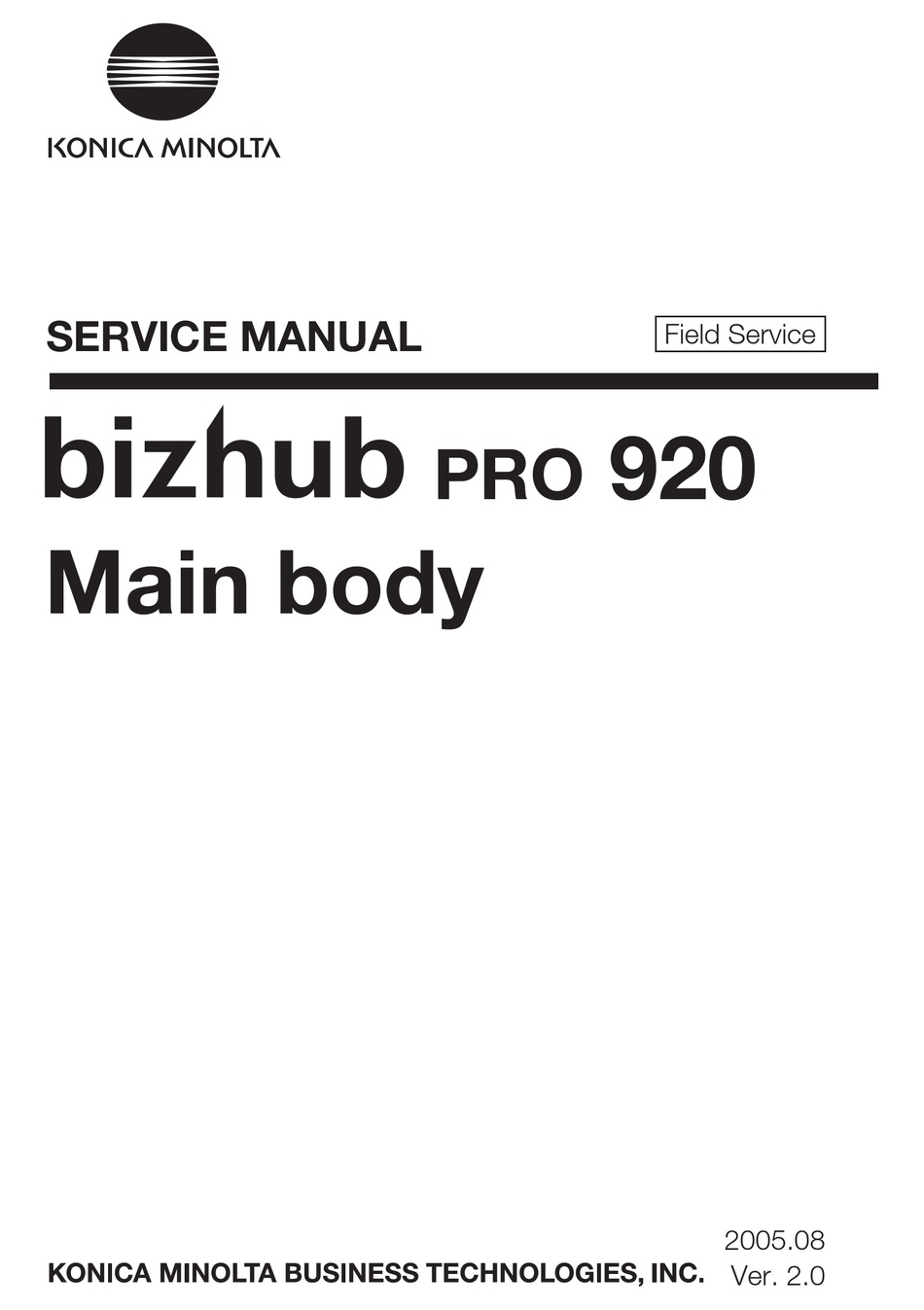 Konica Minolta Bizhub Pro 920 Service Manual Pdf Download Manualslib