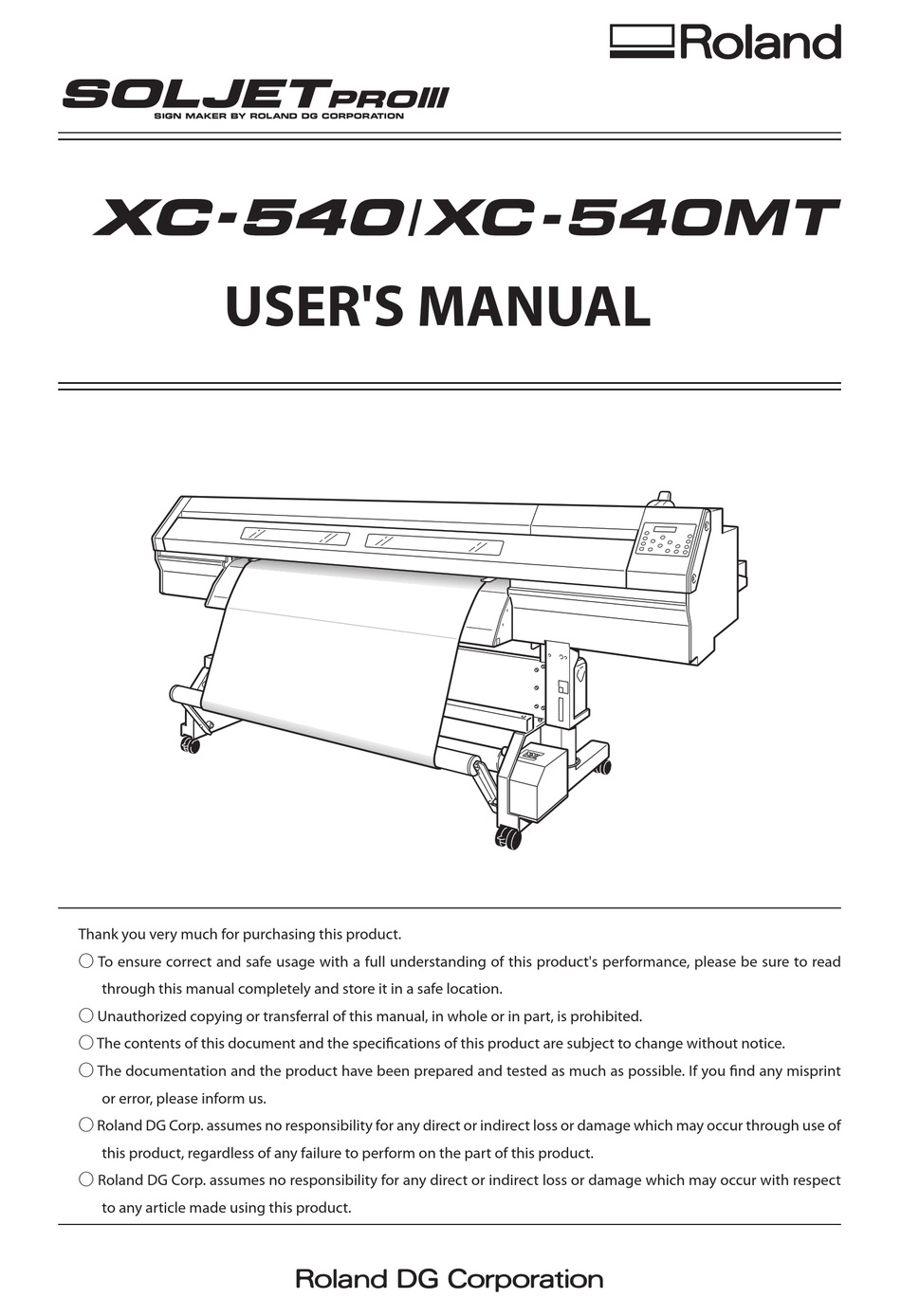 Roland Soljet Proiii Xc 540 User Manual Pdf Download Manualslib