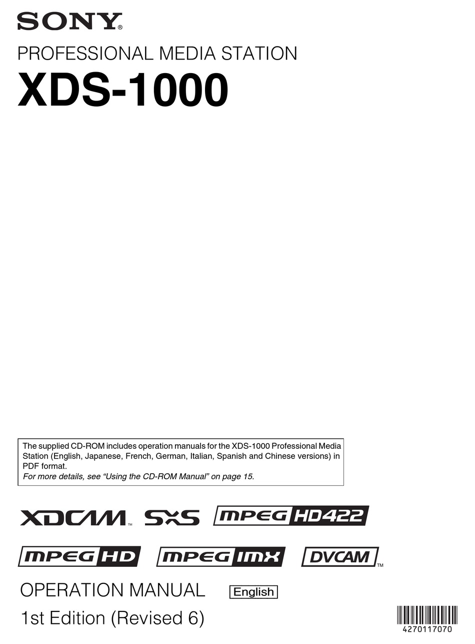 Sony Xds 1000 Operation Manual Pdf Download Manualslib