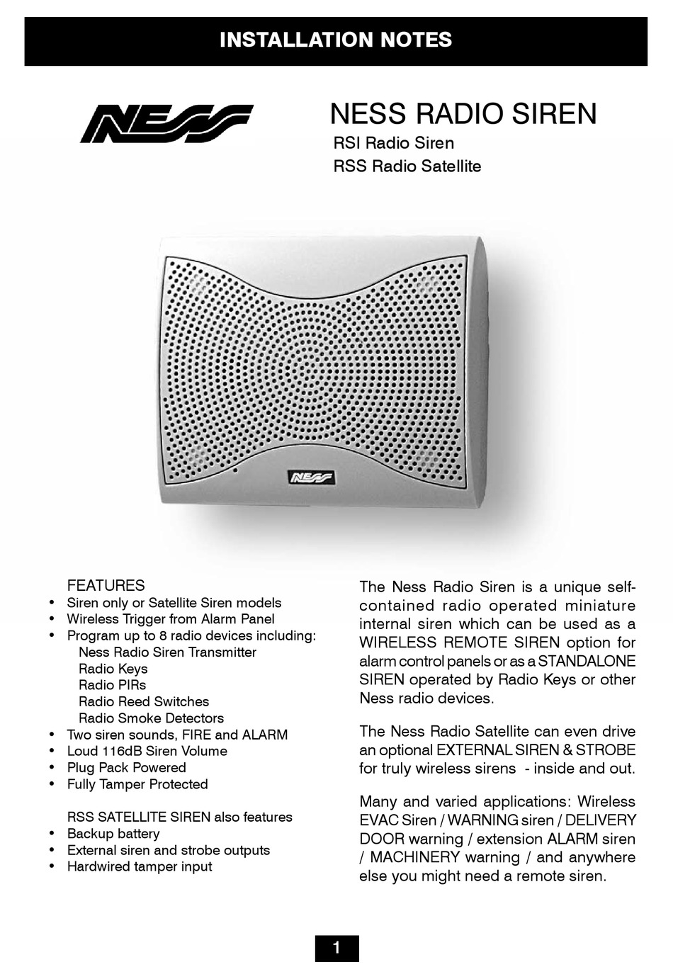 NESS RADIO SIREN INSTALLATION NOTES Pdf Download ManualsLib
