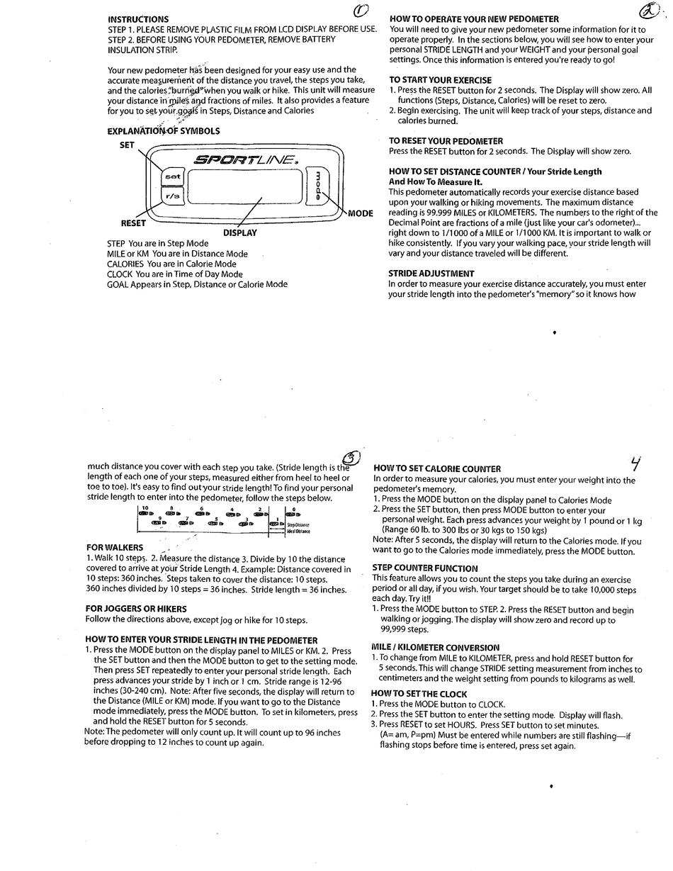 SPORTLINE GOWALKING INSTRUCTION MANUAL Pdf Download ManualsLib