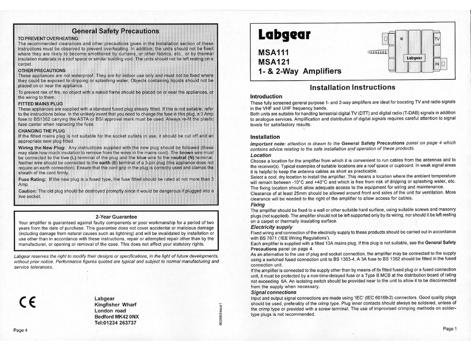 LABGEAR MSA111 INSTALLATION INSTRUCTIONS Pdf Download ManualsLib