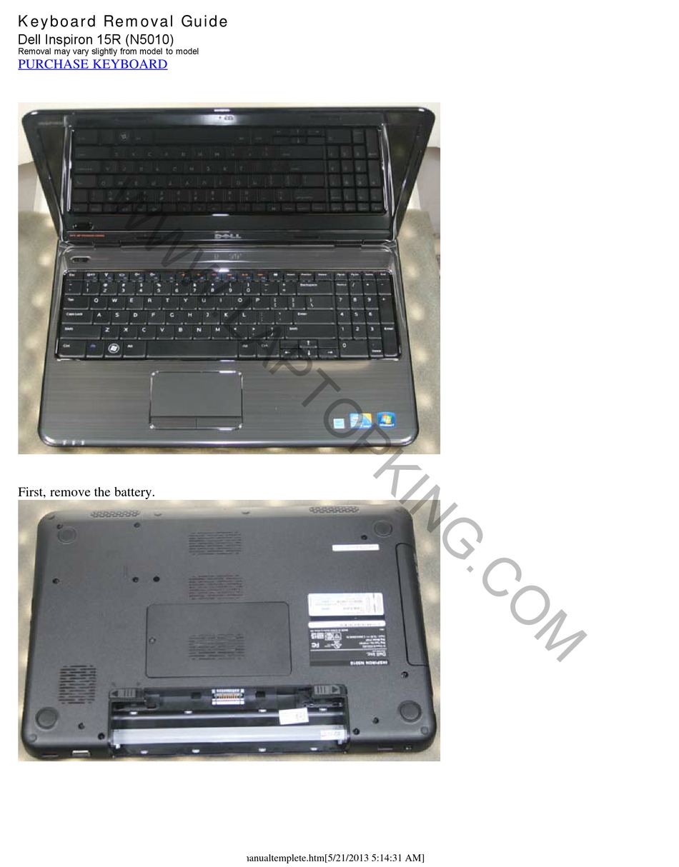 DELL INSPIRON 15R N5010 KEYBOARD REMOVAL MANUAL Pdf Download ManualsLib