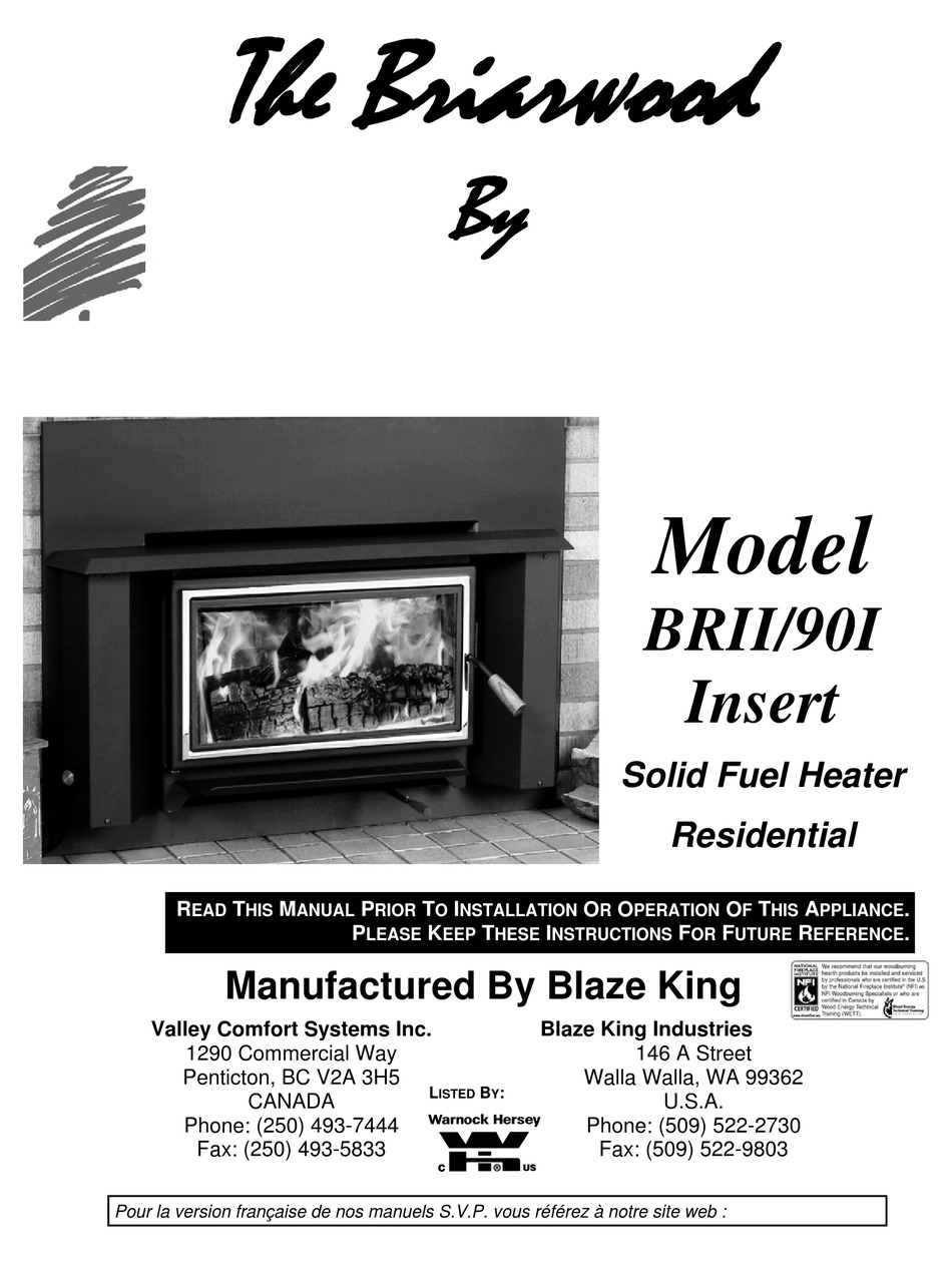 BLAZE KING THE BRIARWOOD BRII/90I USER MANUAL Pdf Download | ManualsLib