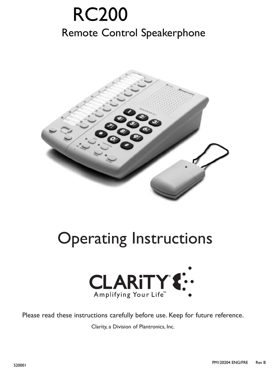 CLARITY RC200 OPERATING INSTRUCTIONS MANUAL Pdf Download ManualsLib