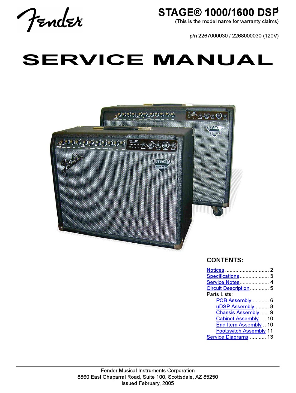 FENDER SERVICE MANUAL Download | ManualsLib