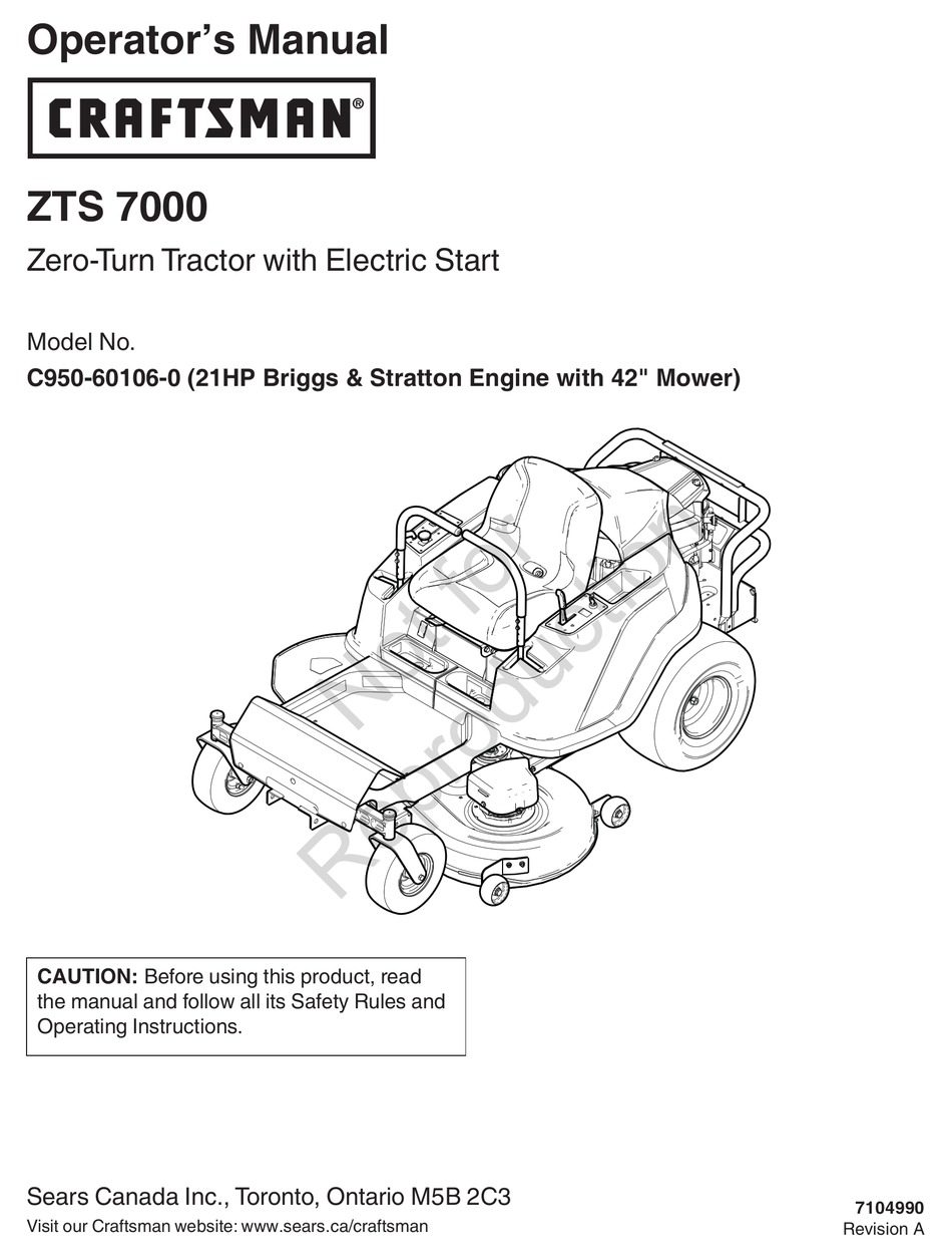 Craftsman discount r1000 manual