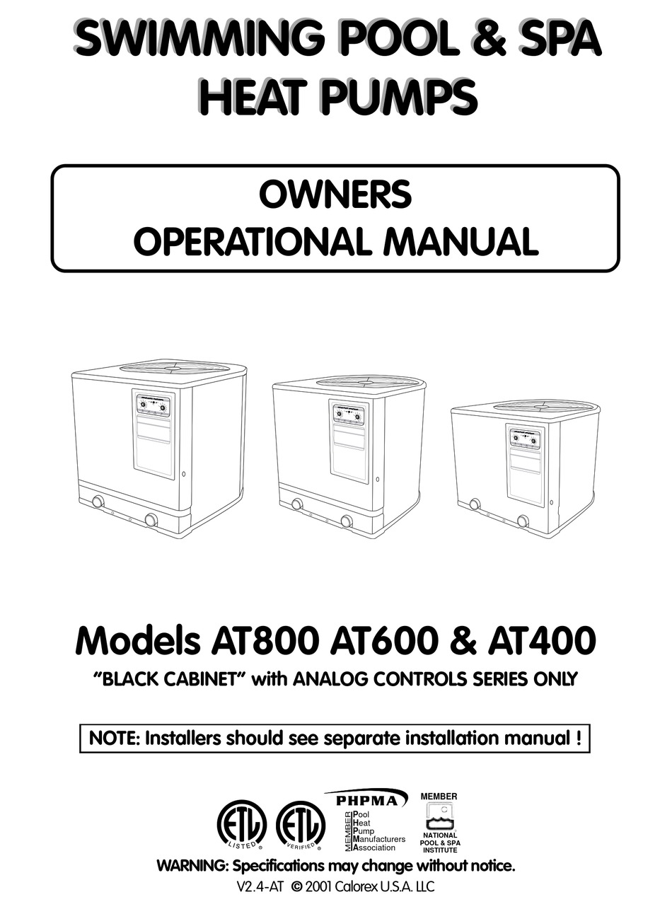 Aquatherm At800 Owner Operational Manual Pdf Download Manualslib