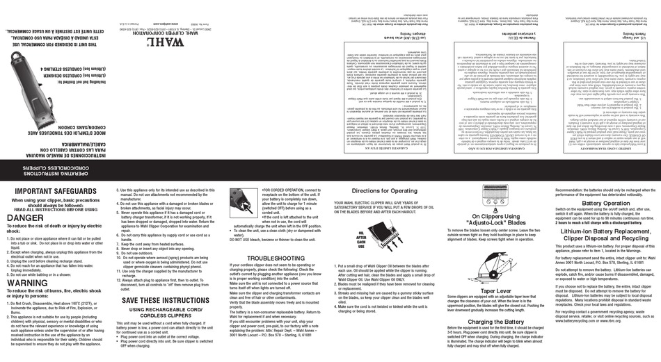 WAHL CLIPPER MANUAL Pdf Download ManualsLib