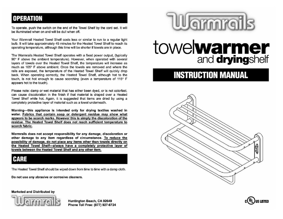 WARMRAILS HEATED TOWEL SHELF INSTRUCTION MANUAL Pdf Download ManualsLib