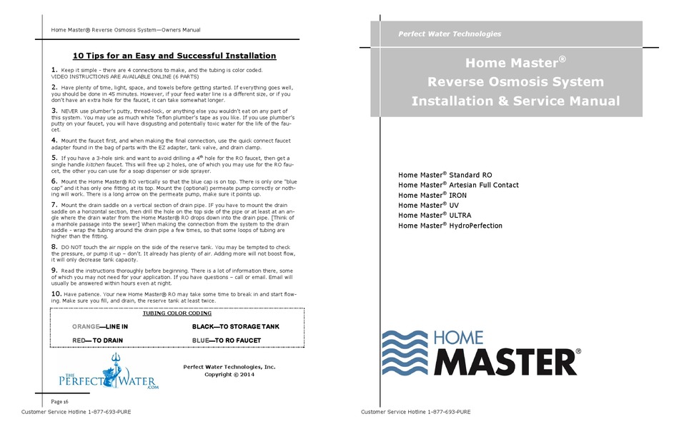 PERFECT WATER TECHNOLOGIES HOME MASTER STANDARD RO SERVICE MANUAL Pdf