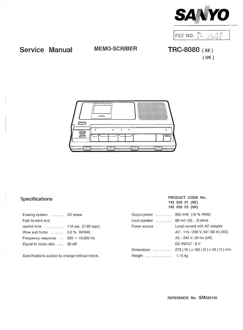 SANYO TRC8080 SERVICE MANUAL Pdf Download ManualsLib