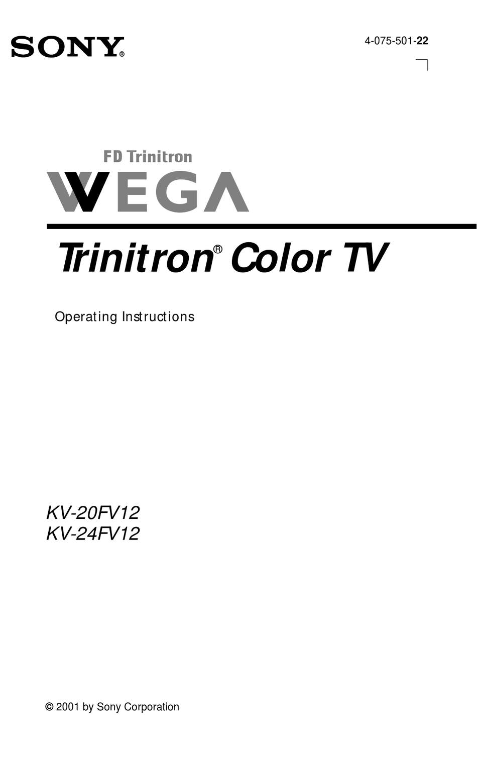 SONY WEGA TRINITRON KV-20FV12 OPERATING MANUAL Pdf Download | ManualsLib