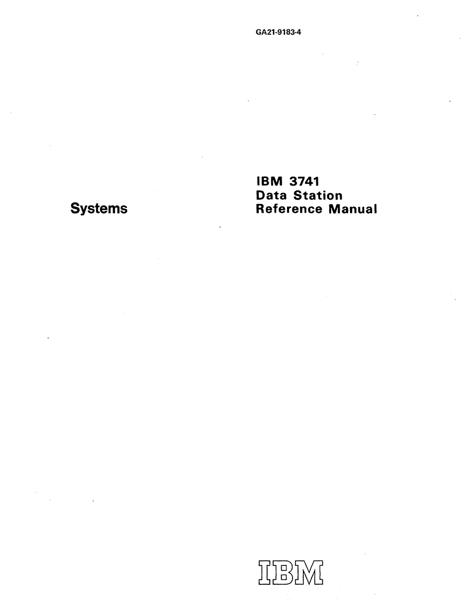 IBM 3741 DATA STATION REFERENCE MANUAL Pdf Download | ManualsLib