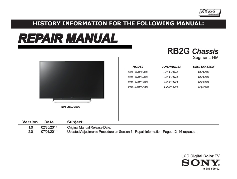 SONY KDL-40W590B SERVICE MANUAL Pdf Download | ManualsLib