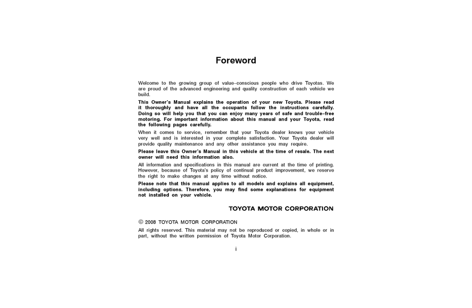 TOYOTA CAR MANUAL Pdf Download | ManualsLib