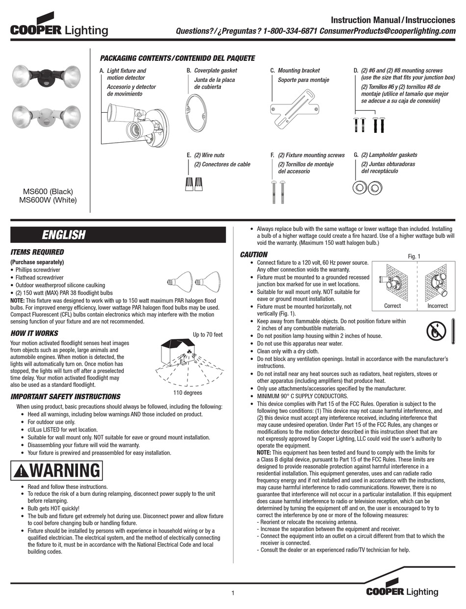 COOPER LIGHTING MS600 INSTRUCTION MANUAL Pdf Download ManualsLib