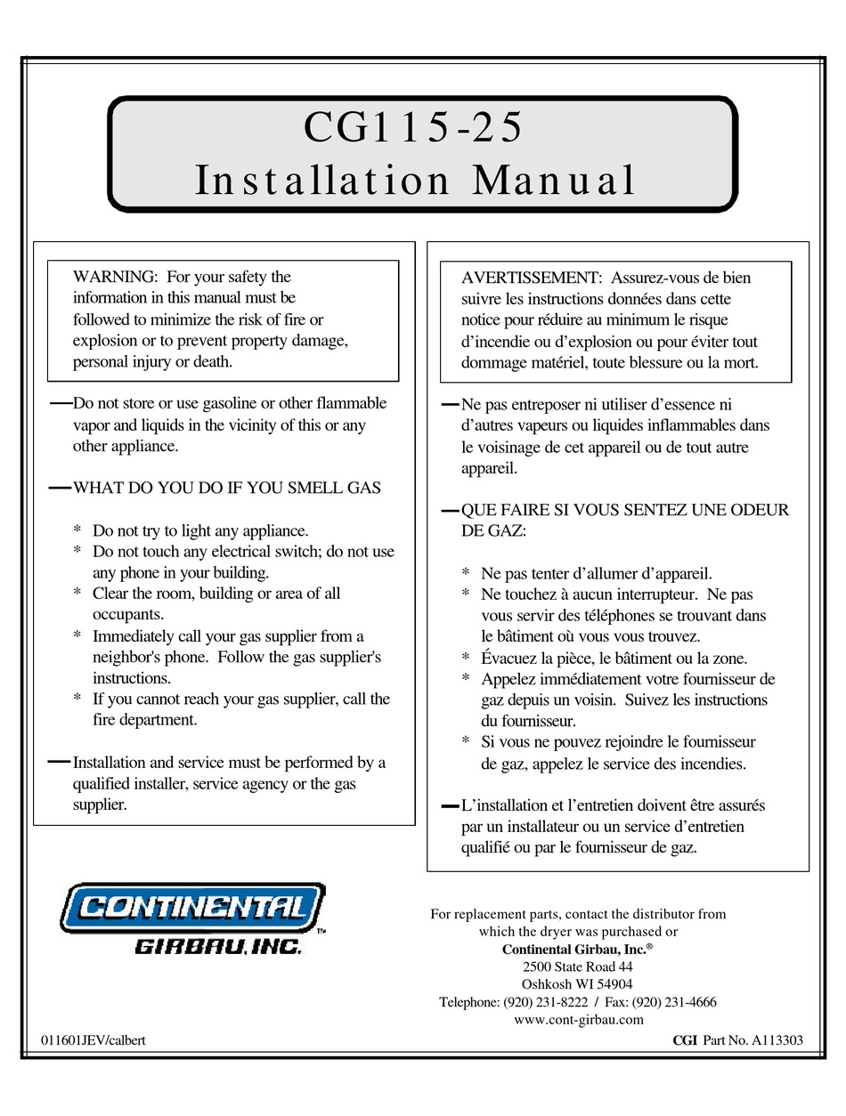 CONTINENTAL GIRBAU CG11525 INSTALLATION MANUAL Pdf Download ManualsLib