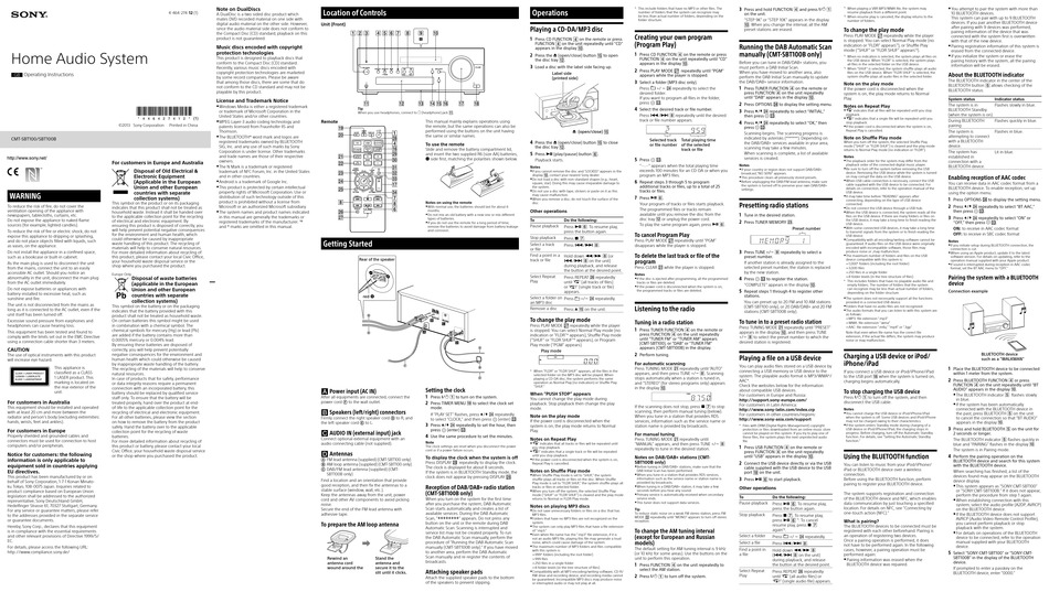 SONY CMT-SBT100 OPERATING INSTRUCTIONS Pdf Download | ManualsLib
