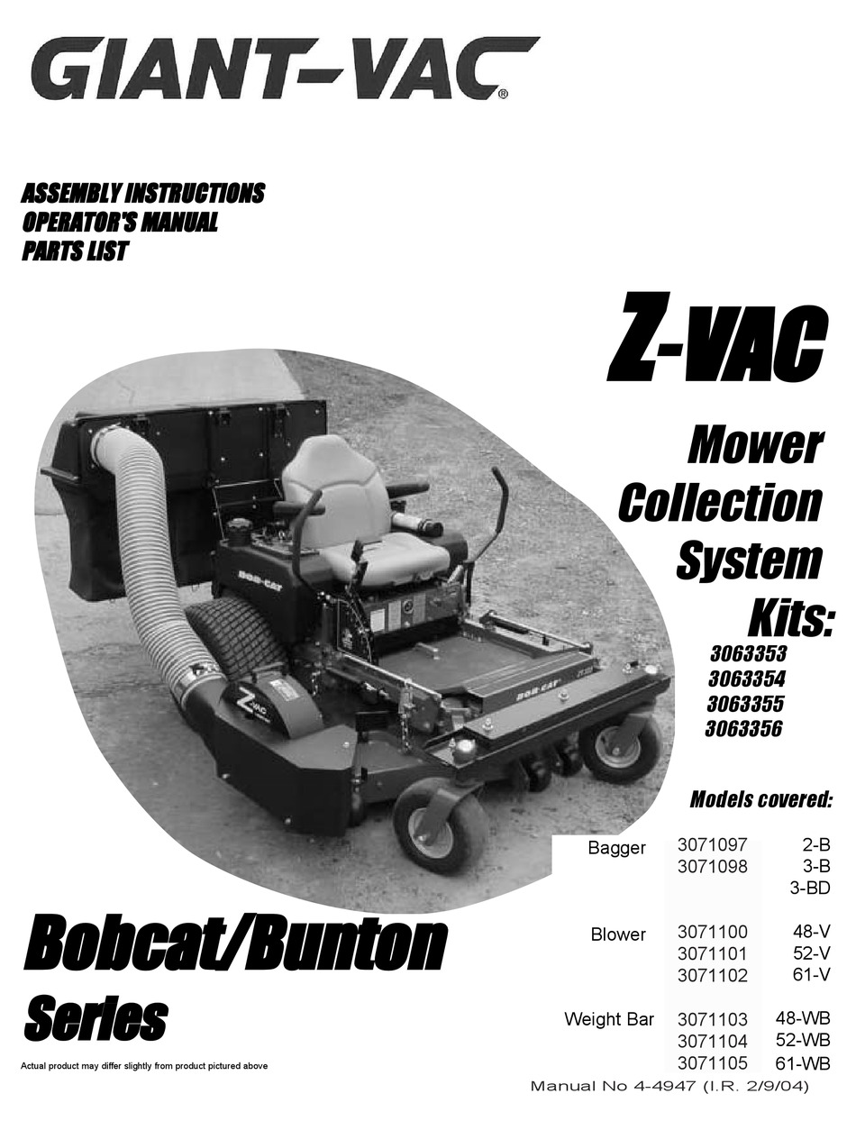 Giant Vac Bobcat Series Operator S Manual Pdf Download Manualslib