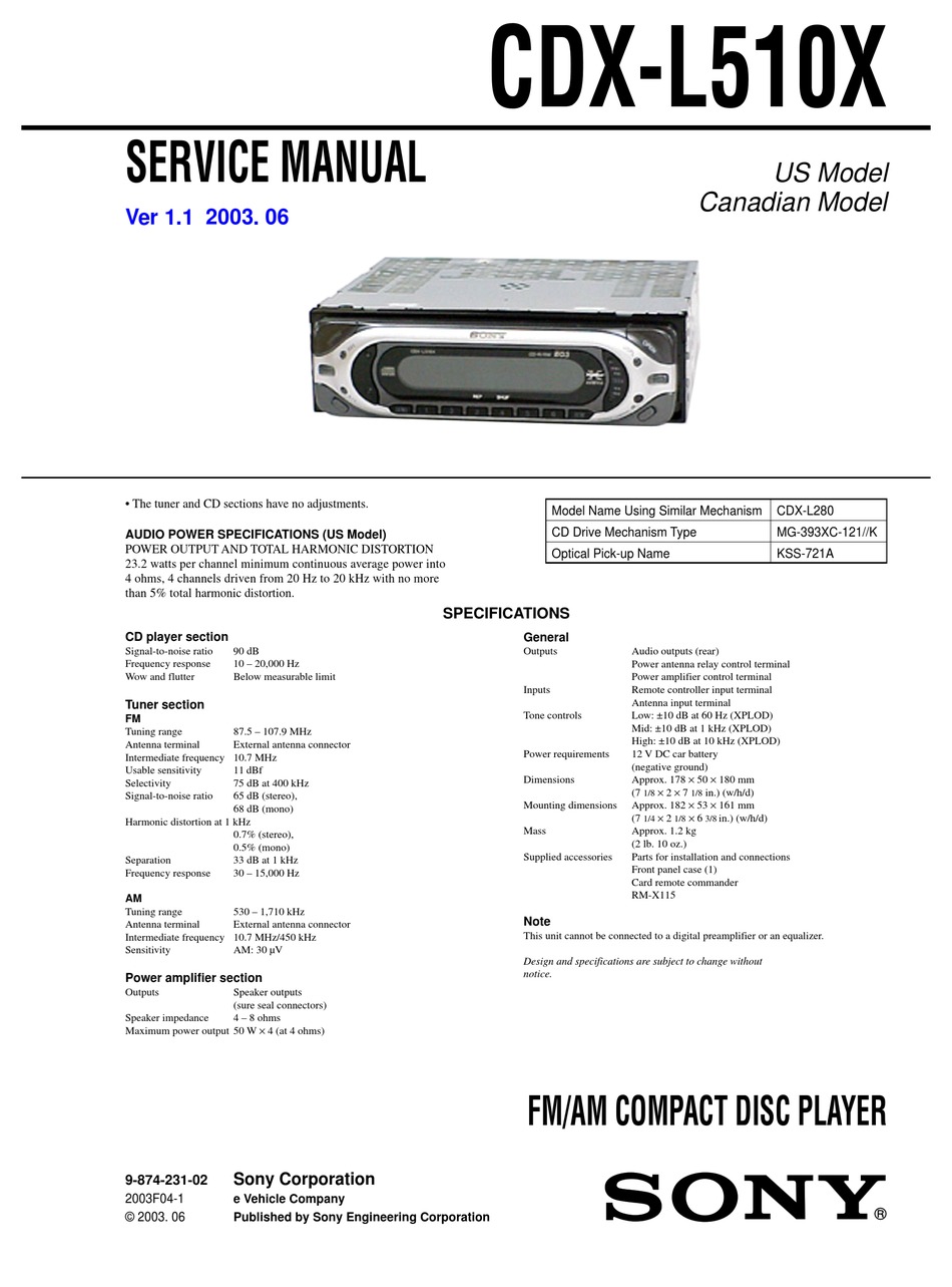 Sony Cdx L510x Service Manual Pdf