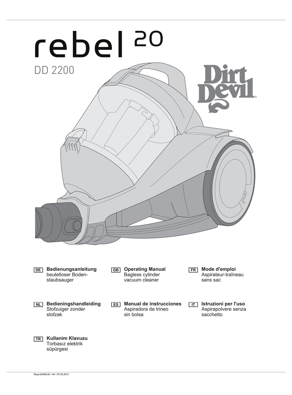 Dirt Devil Rebel Dd 20 Operating Manual Pdf Download Manualslib