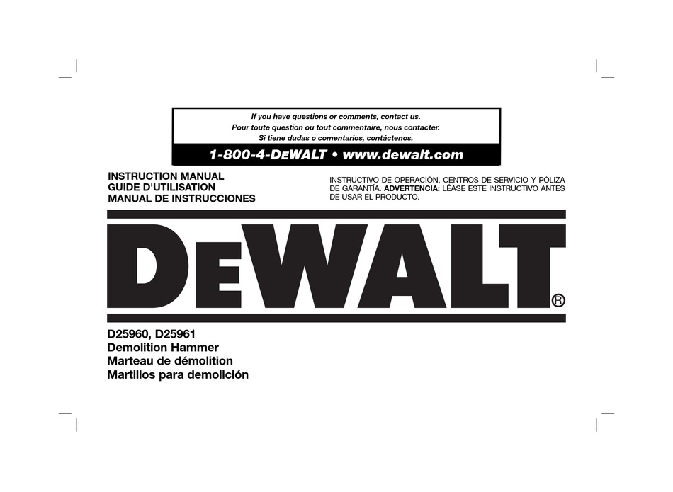 DEWALT D25961 INSTRUCTION MANUAL Pdf Download | ManualsLib