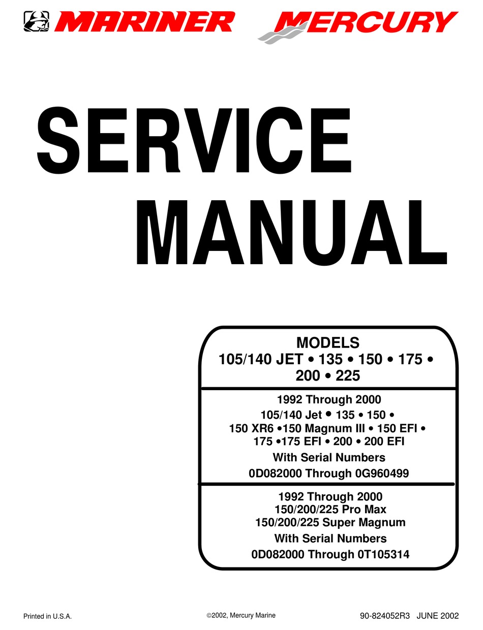 175 Mercury Mariner Outboard Service Manual  135 150 200hp 90-816249--1