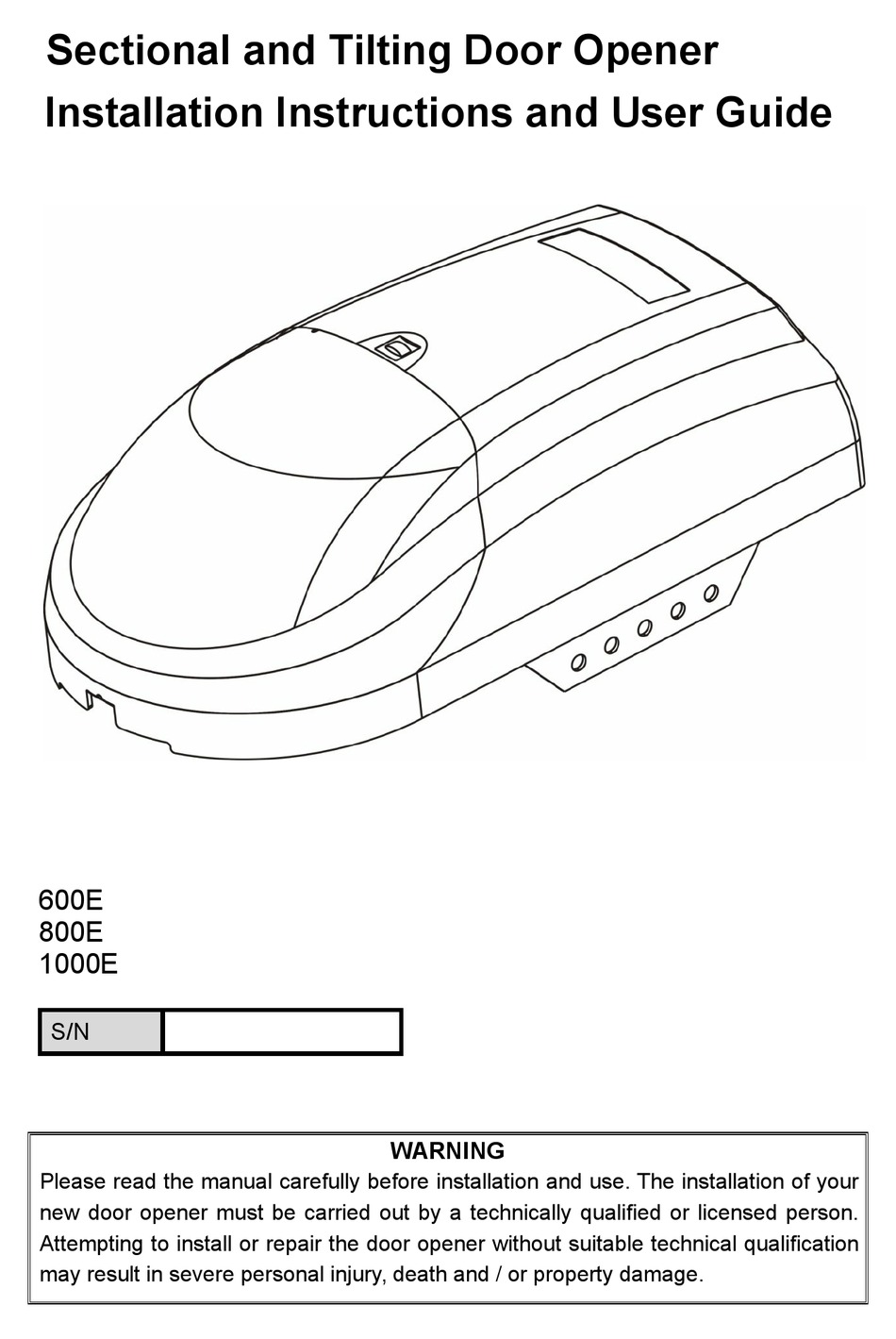 ETDOOR ET600E INSTALLATION INSTRUCTIONS AND USER MANUAL Pdf Download