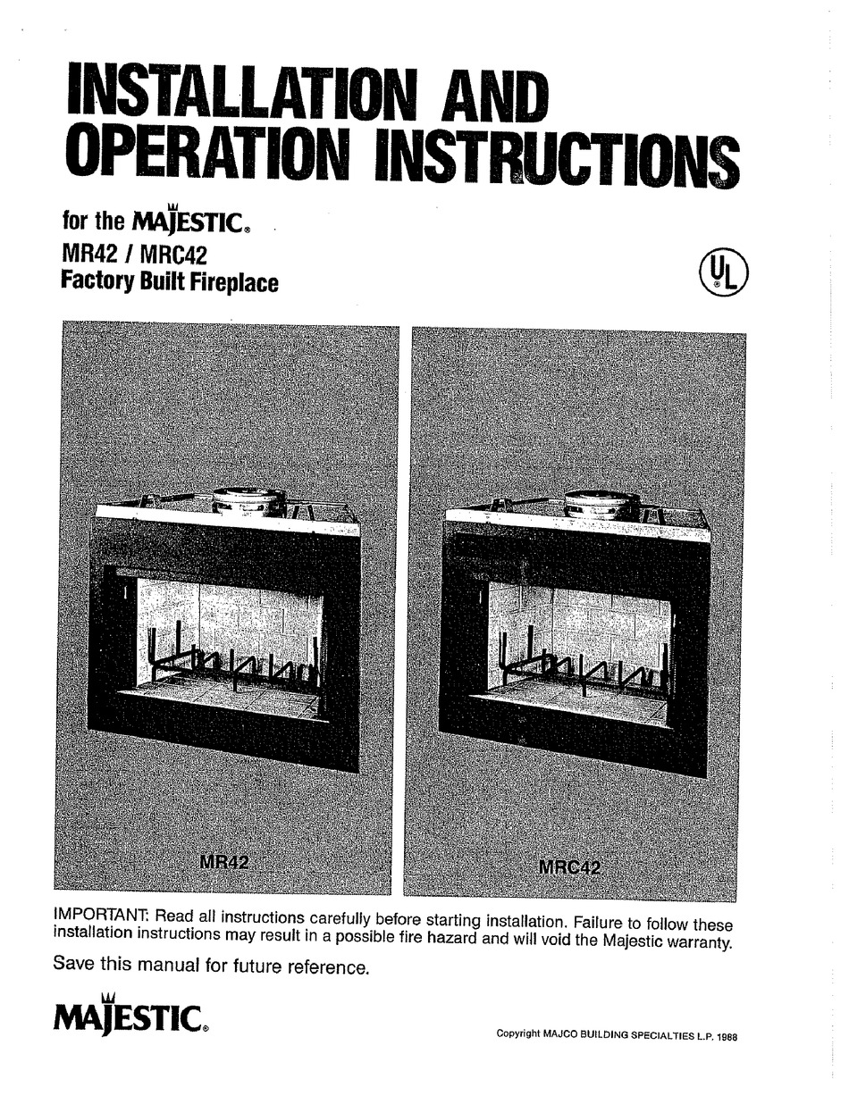 Majestic Mr42 Installation And Operation Instructions Manual Pdf Download Manualslib