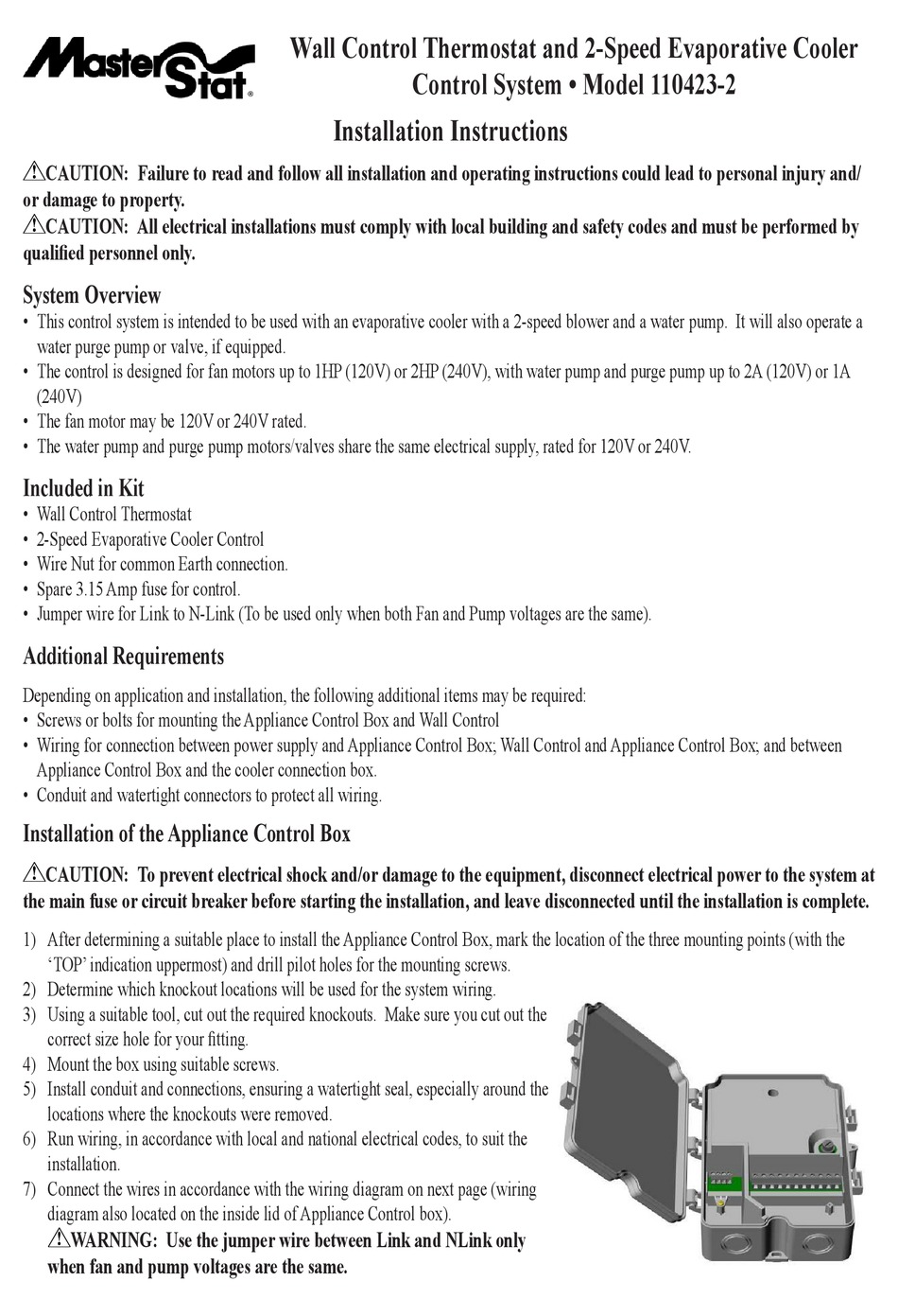 Masterstat 110423 2 Installation Instructions Pdf Download Manualslib