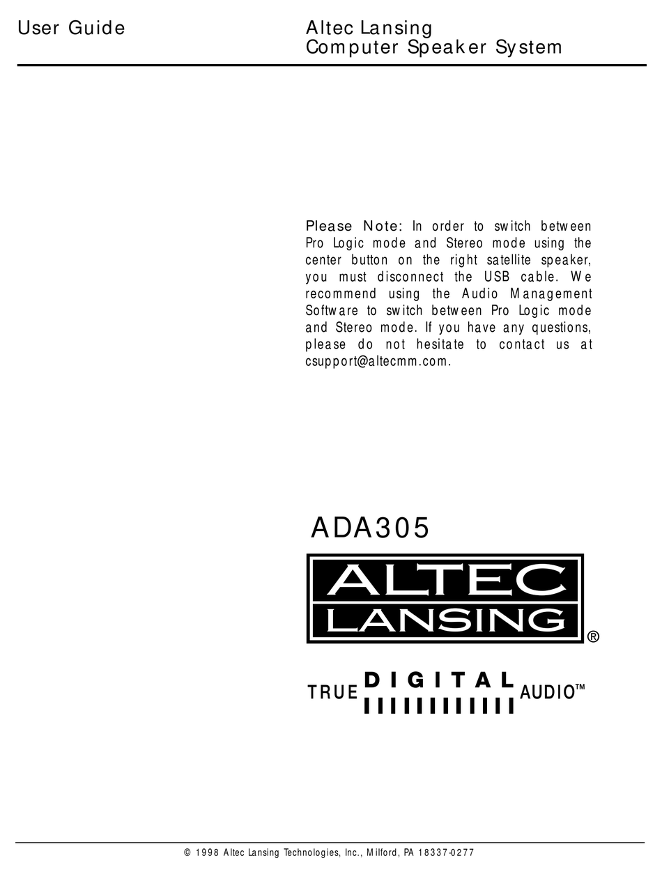 Altec Lansing Ada305 User Manual Pdf Download Manualslib