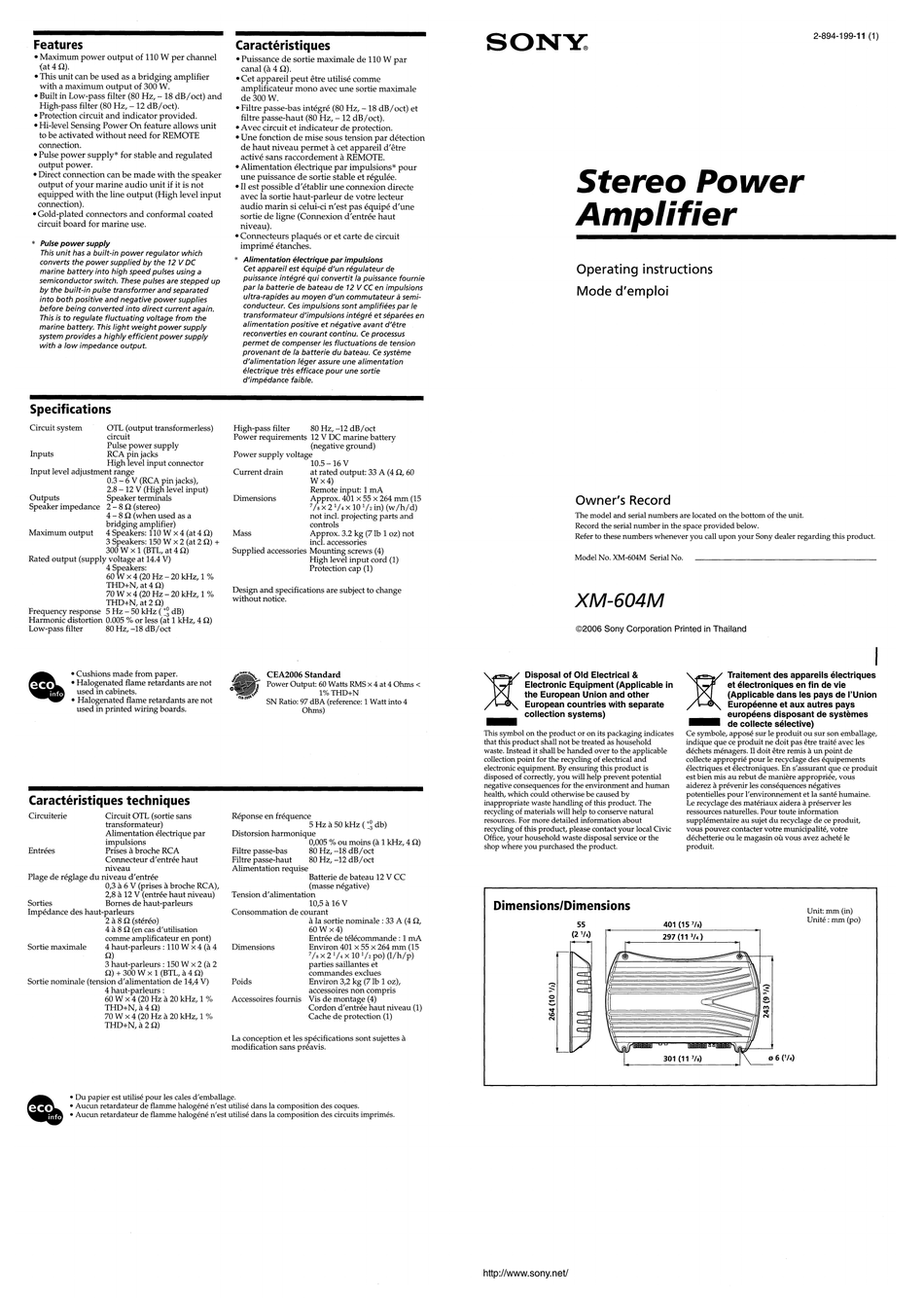 SONY XM604M OPERATING INSTRUCTIONS MANUAL Pdf Download ManualsLib