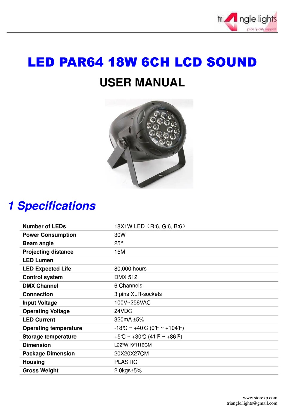 TRIANGLE LIGHTS LED PAR64 18W 6CH LCD SOUND USER MANUAL Pdf Download ...