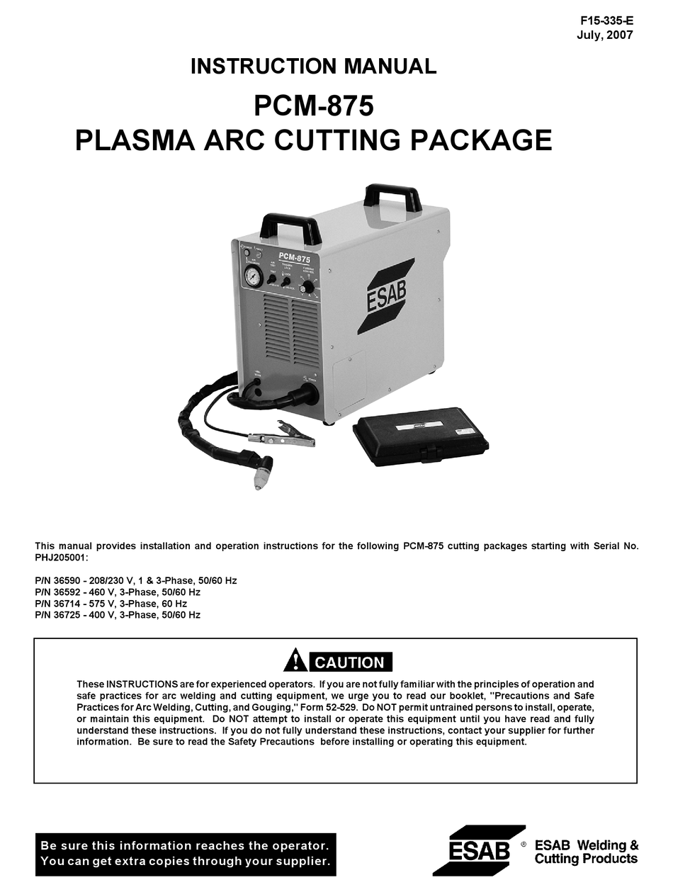 ESAB PCM875 INSTRUCTION MANUAL Pdf Download ManualsLib