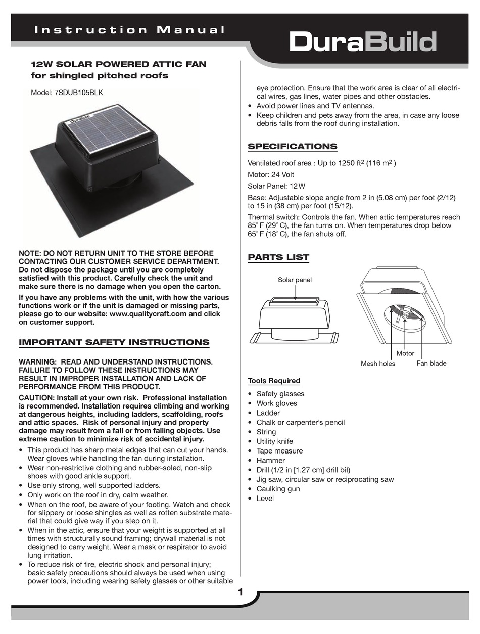 Durabuild solar best sale attic fan