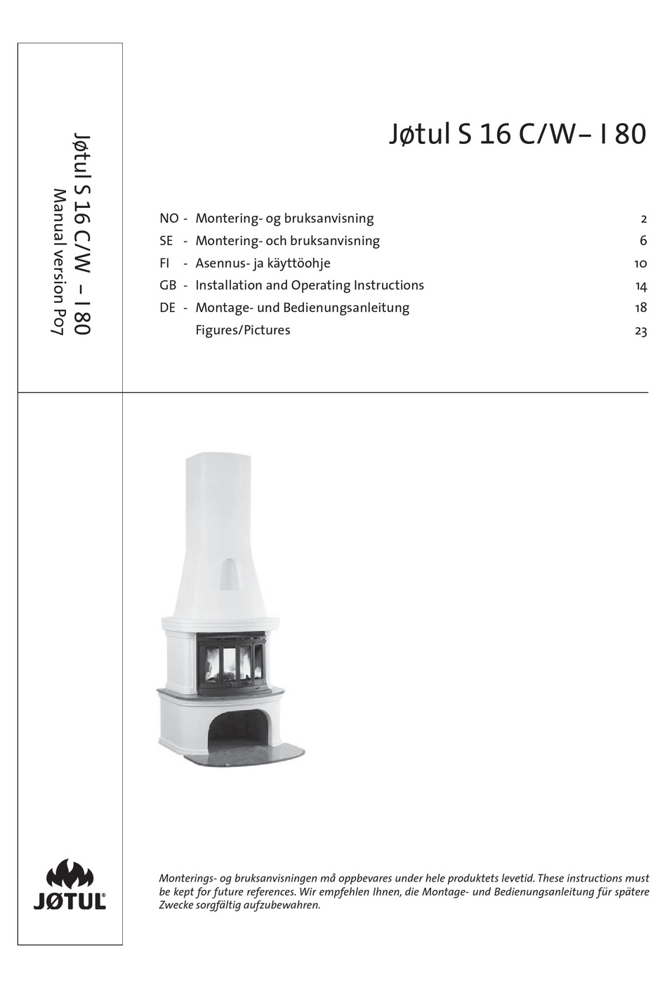 JØTUL S 16 C/W- I 80 INSTALLATION AND OPERATING INSTRUCTIONS MANUAL Pdf ...