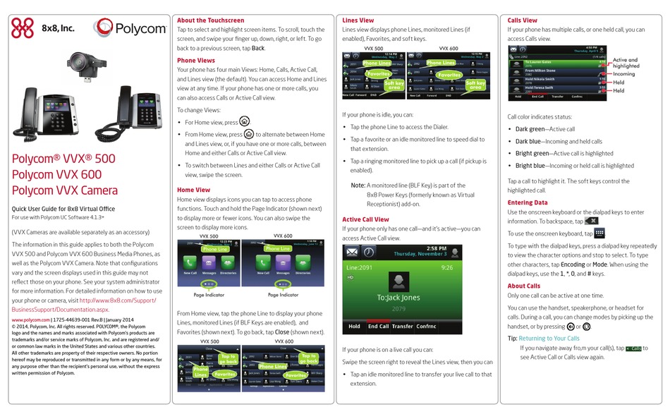 POLYCOM VVX 500 QUICK USER MANUAL Pdf Download | ManualsLib