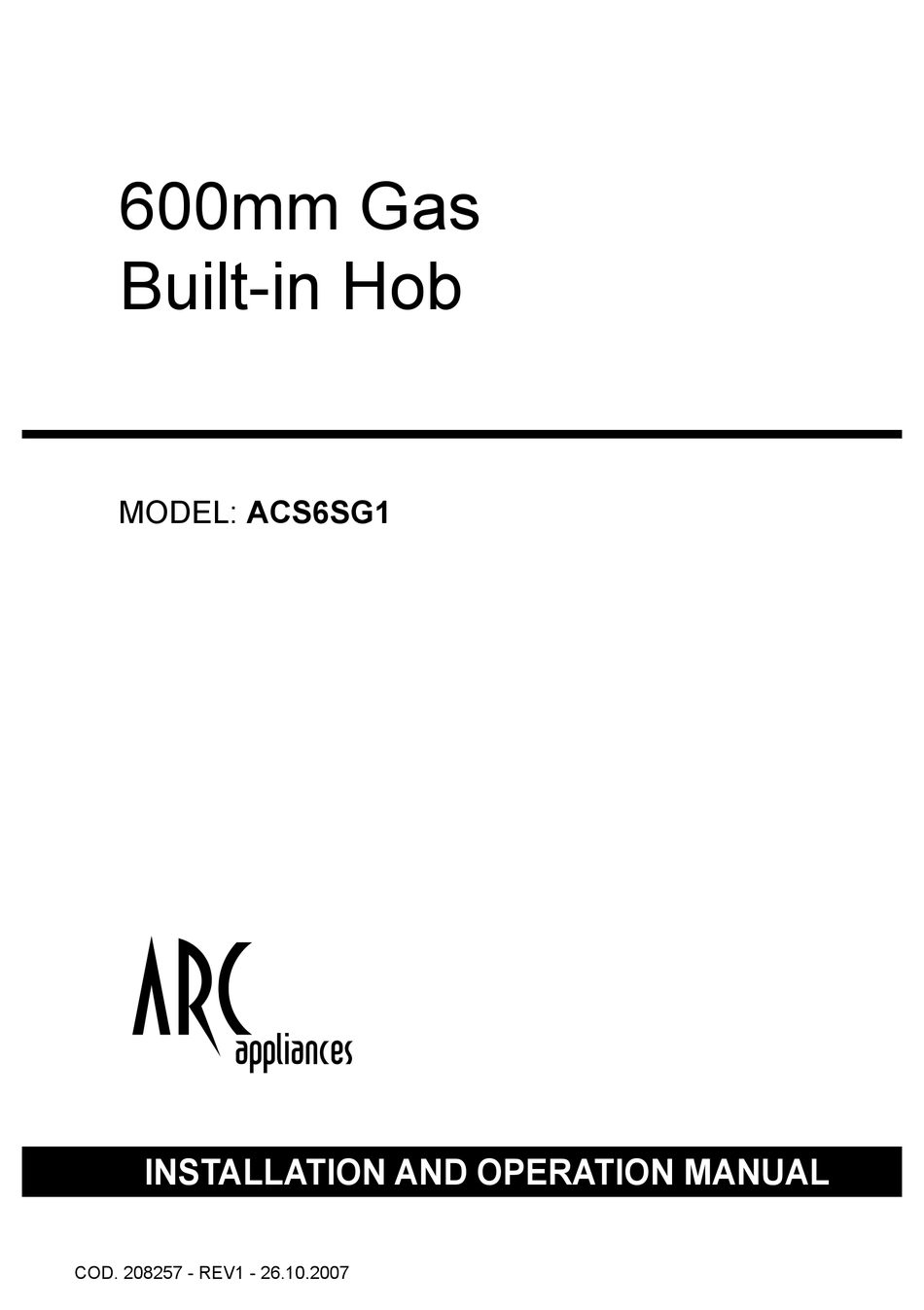 ARC APPLIANCES ACS6SG1 INSTALLATION AND OPERATION MANUAL Pdf Download