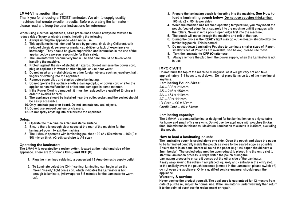 TEXET LMA4V INSTRUCTION MANUAL Pdf Download | ManualsLib