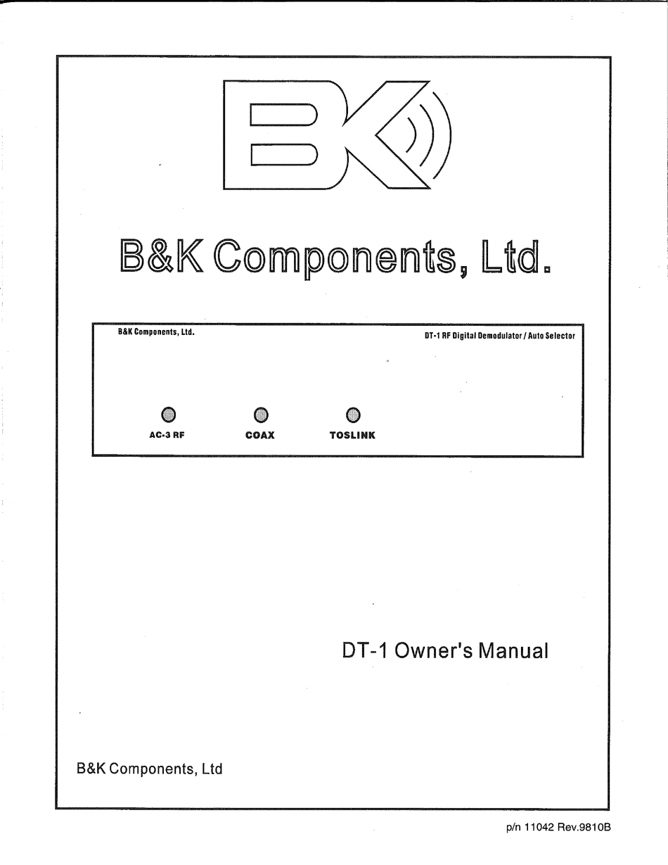 B&K DT-1 OWNER'S MANUAL Pdf Download | ManualsLib