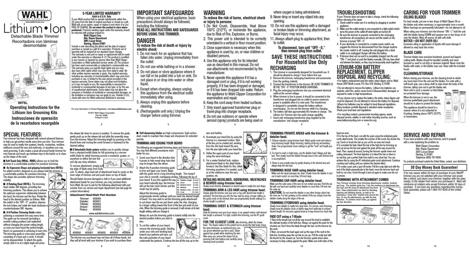 wahl 9854l manual
