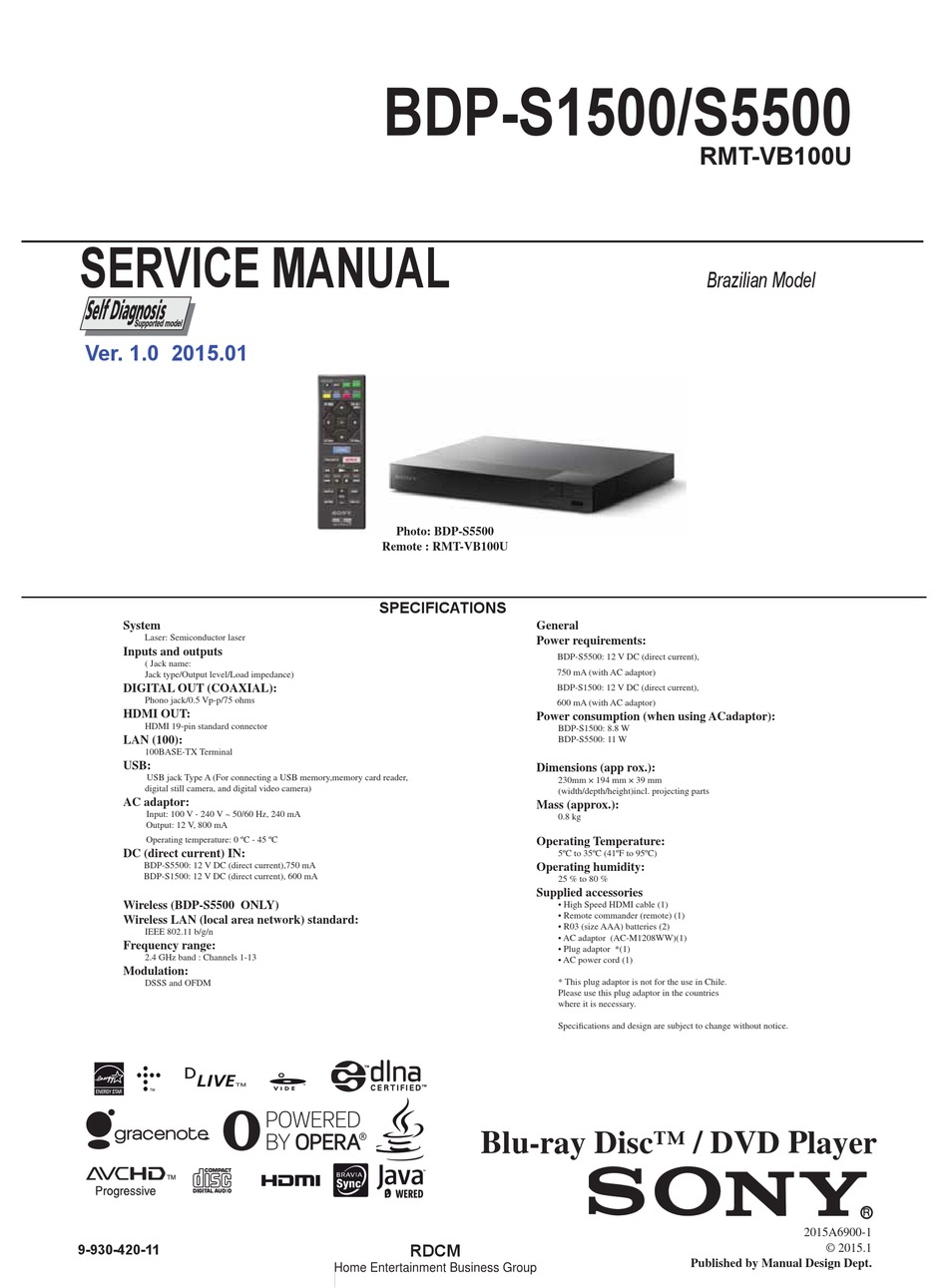 SONY BDP-S1500 SERVICE MANUAL Pdf Download | ManualsLib