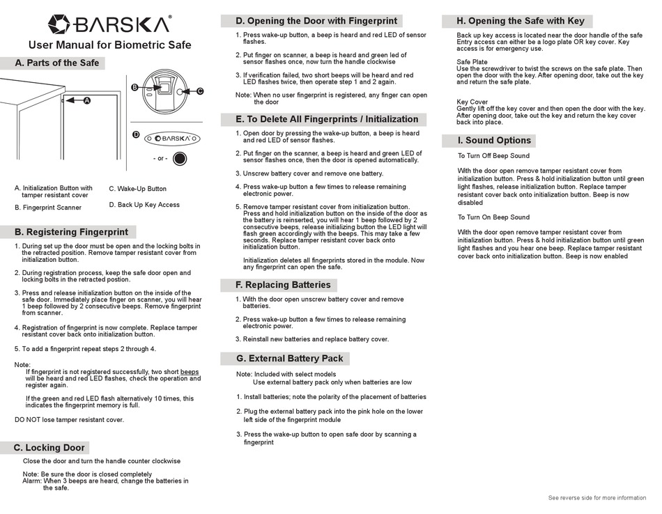 BARSKA BIOMETRIC SAFE USER MANUAL Pdf Download ManualsLib
