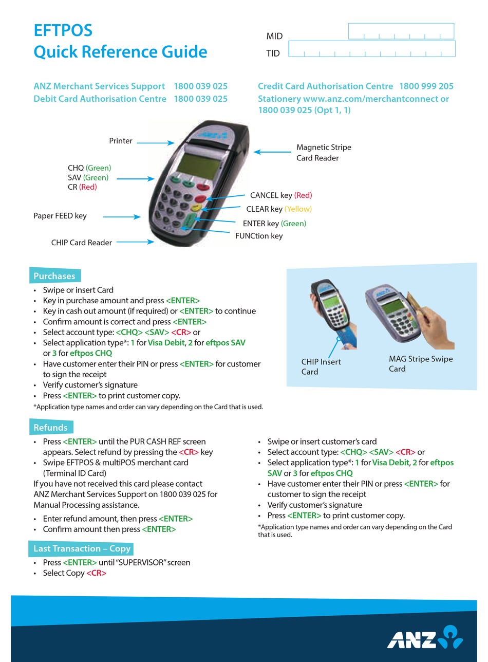 ANZ EFTPOS QUICK REFERENCE MANUAL Pdf Download | ManualsLib